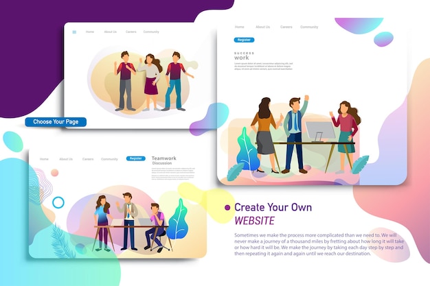 Set of landing page design templates, business strategy, analytics and brainstorming. Modern vector illustration concepts for website design ui/ux and mobile website development, business presentation