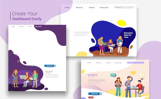 Set of landing page design templates, business strategy, analytics and brainstorming. modern vector illustration concepts for website design ui/ux and mobile website development, business presentation