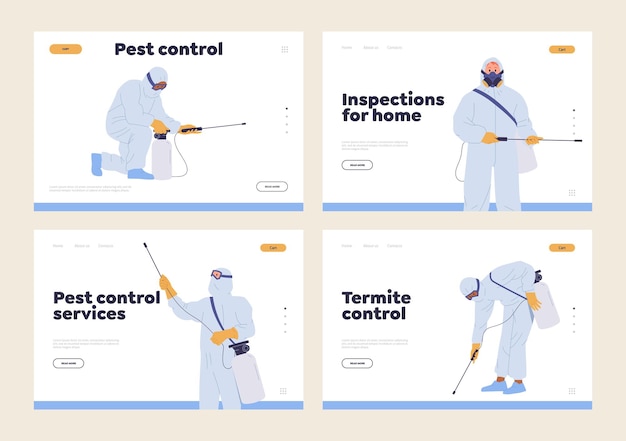 set of landing page for pest control home inspection and treatment professional online services