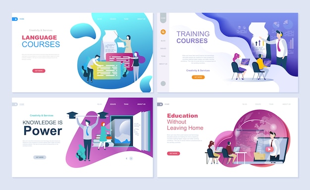 Set of landing page template for education, consulting, training, language courses.