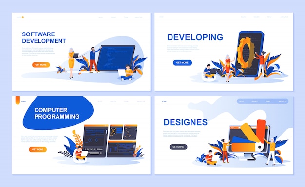 Set di modello di pagina di destinazione per software, sviluppo, designer, programmazione