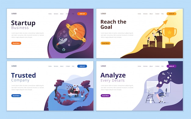 Set of landing page template for startup business, data analysis, business strategy