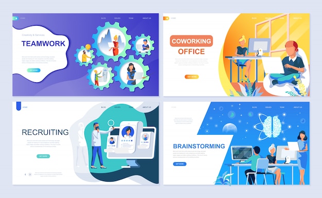 Set of landing page template for teamwork