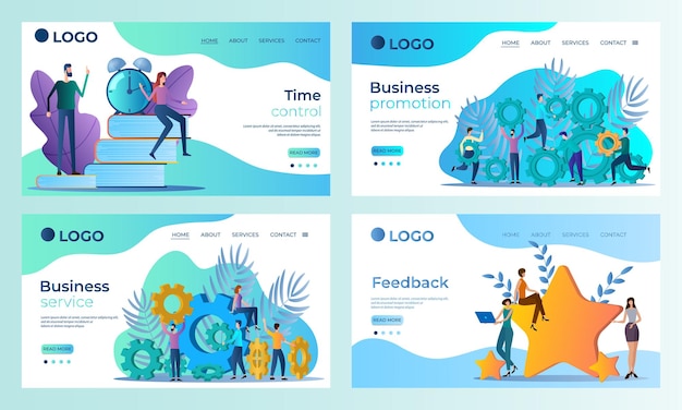 A set of landing page templatestime control business promotion business service feedback