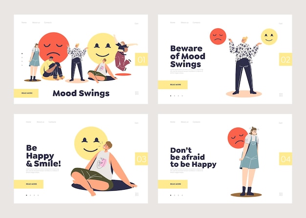 Vector set of landing pages with emotional health and mood swings concept