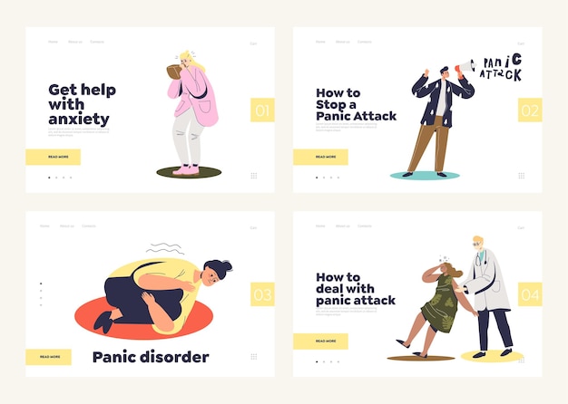 Set of landing pages with panic attack and mental disorder concept