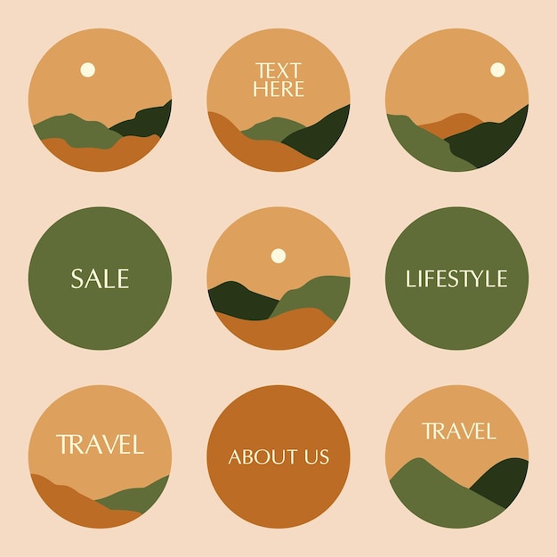 Vector set of landscape hand drawn social media highlight covers