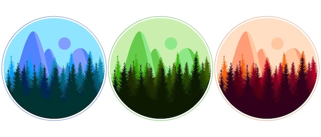 Set of landscapes Seasons Round landscape icons winter summer and autumn