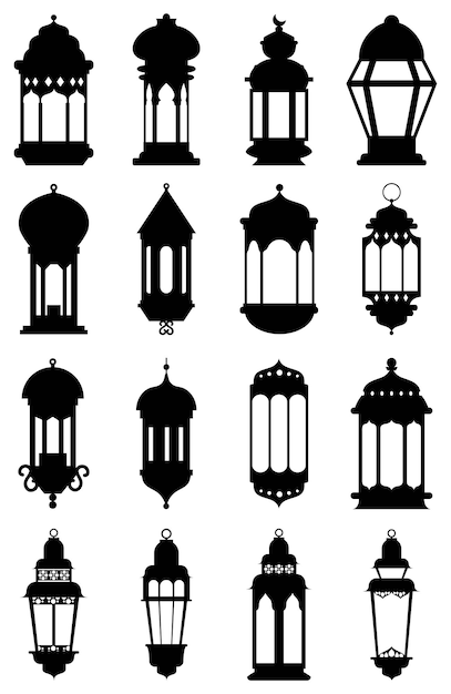 Set of lantern silhouette isolated vector illustration