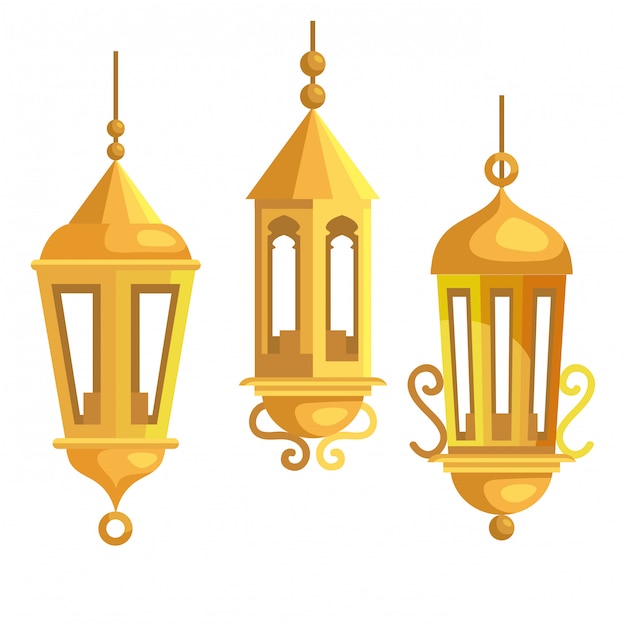 Vector set lanterns hanging of ramadan kareem  illustration