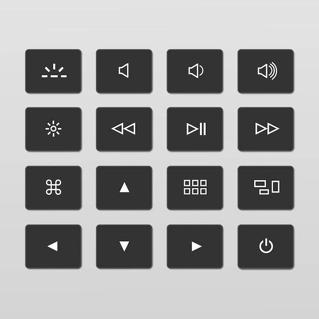 Set of Laptop Keyboard Control Buttons Icons