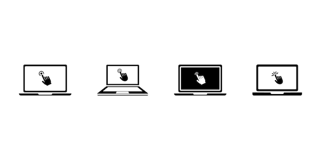 Set of laptop with cursor vector icons Monitor with hand pointer Vector 10 Eps