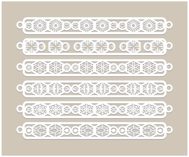 set of Laser Cut Leather Bracelet design tattoo style of the 90s black and white tattoos Bracelet