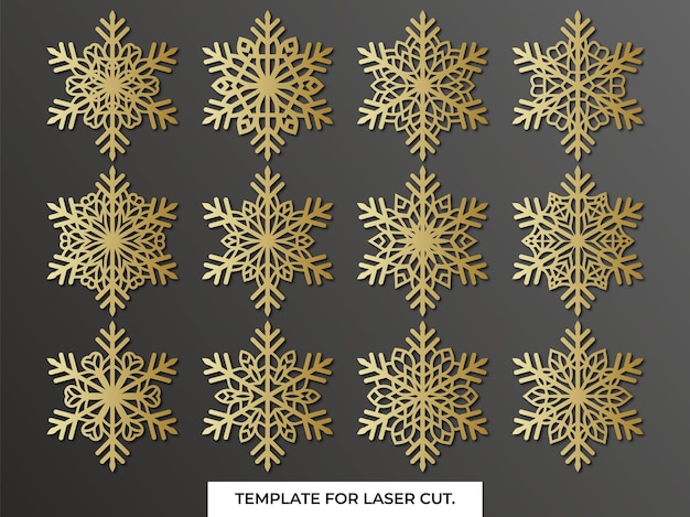 Vector set of laser cutting openwork snowflakes vector silhouette of christmas decoration scrapbookin