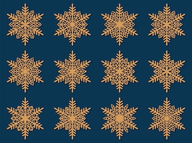 Set of laser cutting openwork snowflakes Vector silhouette of christmas decoration scrapbookin