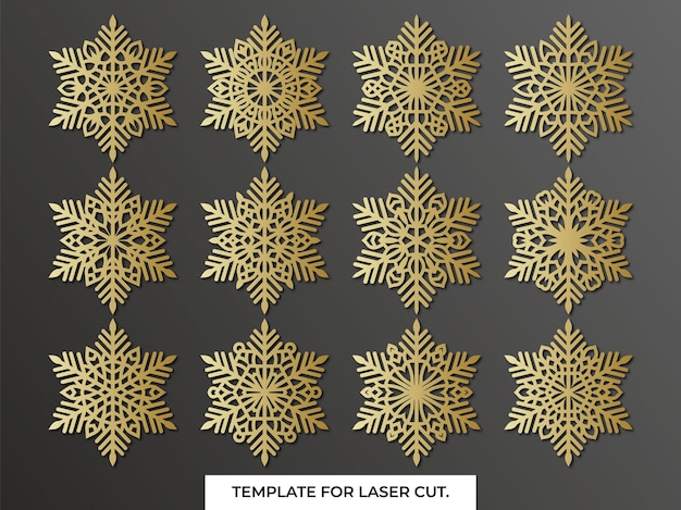 Set lasersnijden opengewerkte sneeuwvlokken Vector silhouet van kerstversiering
