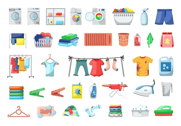 Set of Laundry Elements Vector Illustration