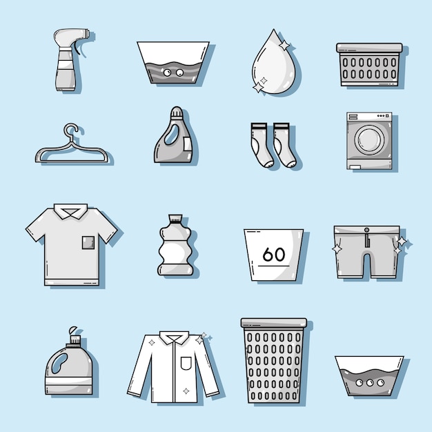 Vector set laundry equipment to clean the clothes