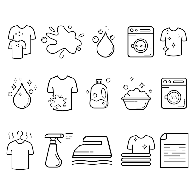 Set of laundry line style icons logo business service washing clothes