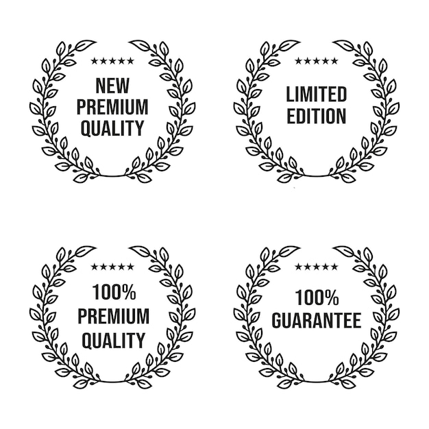 Набор лаврового листа для нового качества PremiumLimited edition100 Premium Quality100 Guarantee Badge Emblem Label Design Vector