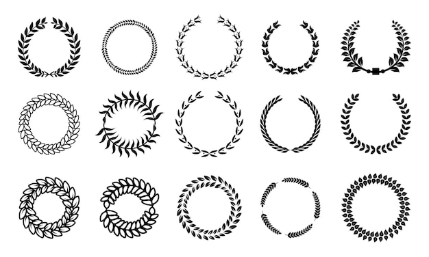 Set of laurel wreaths isolated on white background Vector illustration