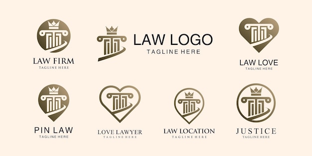 Insieme del pacchetto di progettazione del logo della legge con il concetto creativo vettore premium