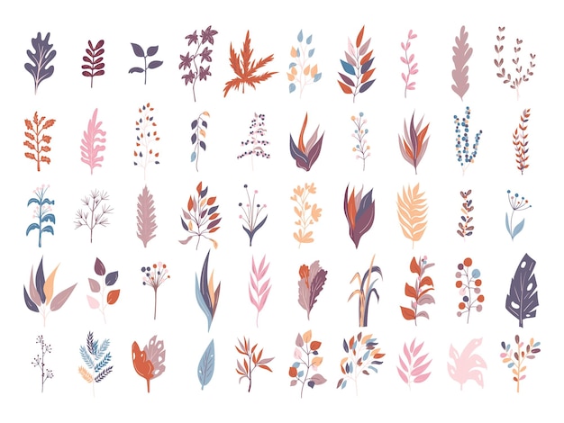 Set of leaf icons in doodle style