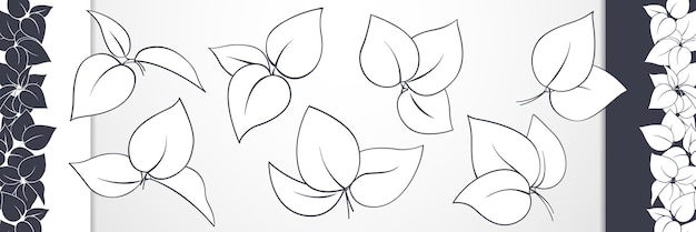 Set of leaf line sketches with white backdrop