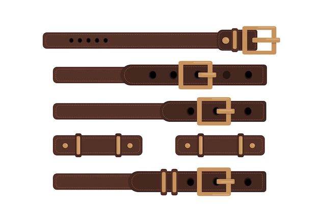 Set of leather belts with metal buckles