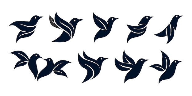 Set of Leaves bird or nature bird logo design Premium Vector