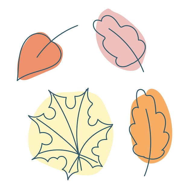 Set Leaves of different trees doodle style Cozy Fall Autumn leaves Vector graphics isolated on white background