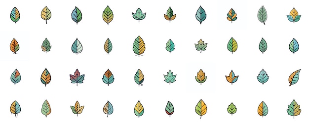 набор листьев значок контура коллекция листьев значок листа клип арт значок листа для логотипа