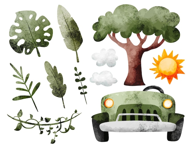 Vector set of leaves and safari elements