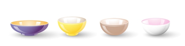 Set lege kommen Kleurrijke schalen Verzameling keukenvoorwerpen Noodlekom realistisch keramisch glas