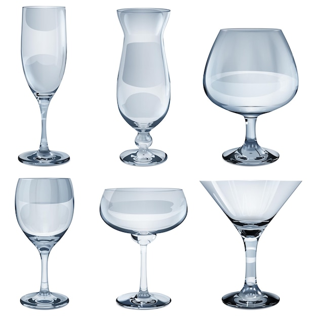 Set lege ondoorzichtige glazen bekers voor wijncocktail champagne en cognac in lichtblauwe kleur