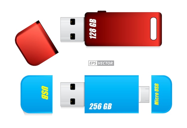 set lege pen usb-drive geïsoleerd of usb flash drive-sjabloon voor promotionele branding of flash