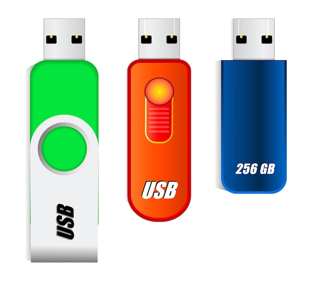 Set lege pen usb-drive geïsoleerd of usb flash drive-sjabloon voor promotionele branding of flash