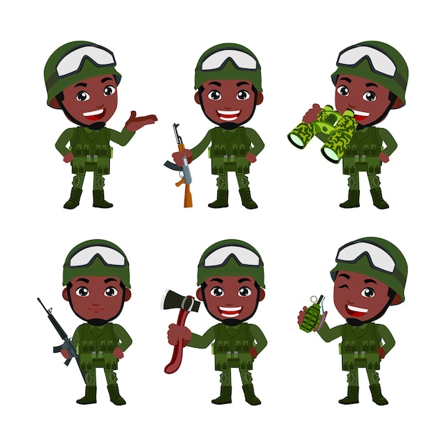 Set legersoldaten man in uniform met verschilactie