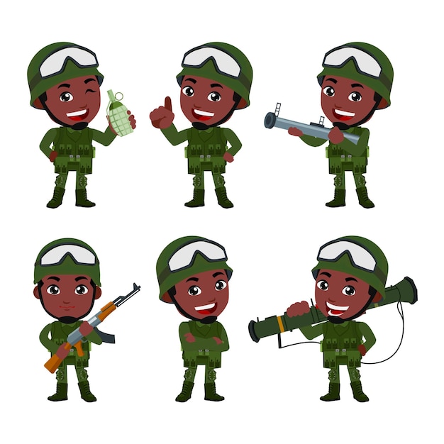 Set legersoldaten man in uniform met verschilactie