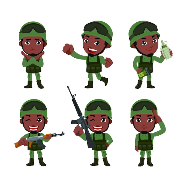 Set legersoldaten man in uniform met verschilactie