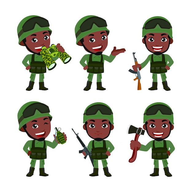 Vector set legersoldaten man in uniform met verschilactie