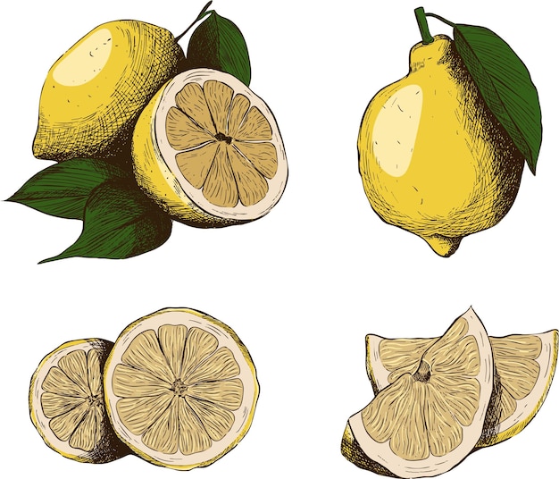 Vector a set of lemon linart pictures