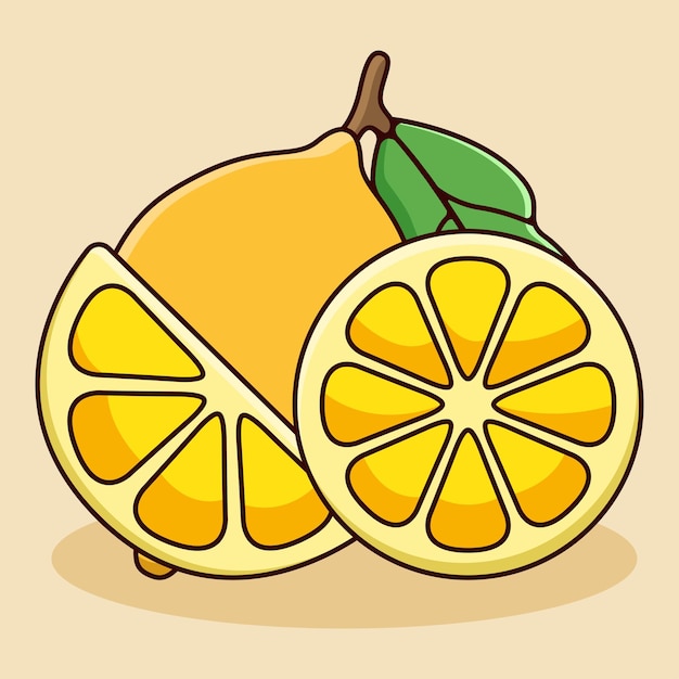 Set of Lemon and sliced Lemon with cartoon style illustration