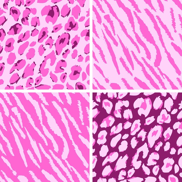 Vector set leopard print pattern set tiger print pattern set jaguar print pattern set of textures pink
