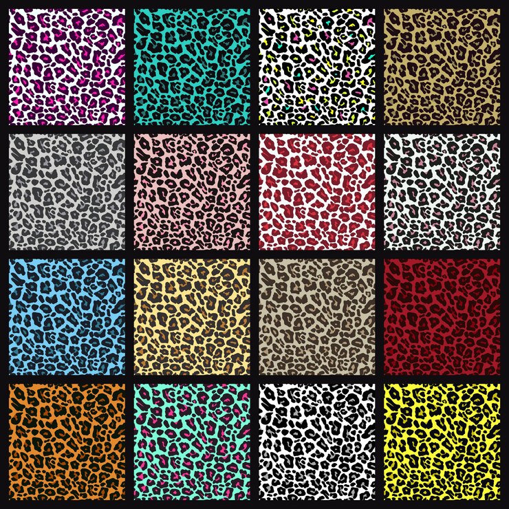 ヒョウのシームレスパターンのセット