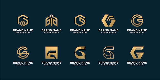 Set of letter g logo collection with creative golden concept