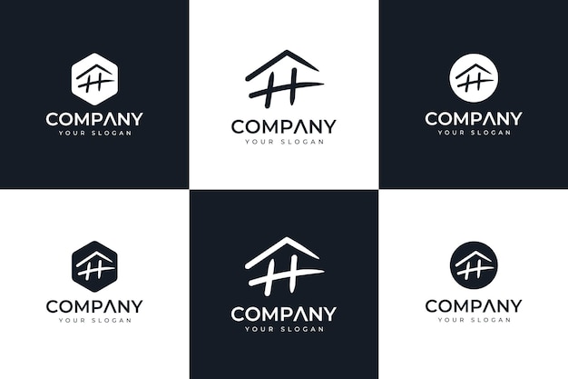 Set di design creativo del logo della casa della lettera h per tutti gli usi