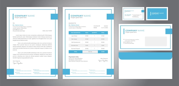 Vector set of letter head invoice business card and envelope design