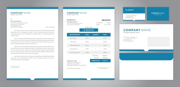 set of letter head invoice business card and envelope design