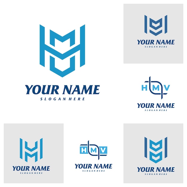Set di modello di progettazione del logo hmv della lettera vettore del concetto iniziale del logo hmv icona del simbolo creativo dell'emblema